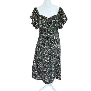Anthropologie Kourt Puff Sleeve Floral Dress Womens M Empire Waist Retro 90s